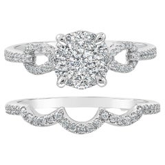 0.68 Carats Total Cluster Diamond Halo Engagement Ring and Wedding Band Set