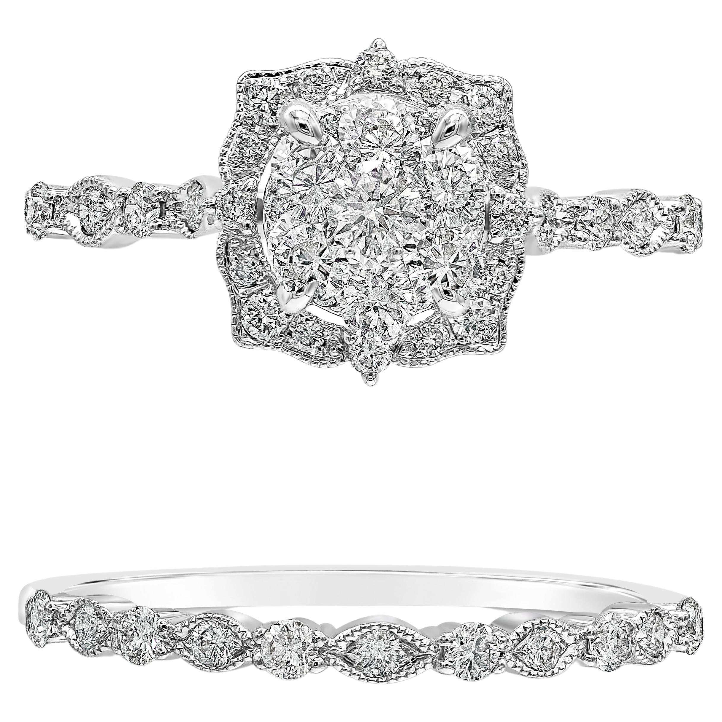 Roman Malakov 0.71 Carat Total Round Diamond Engagement Ring & Wedding Band Set For Sale