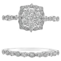 Roman Malakov, Cluster Diamond Halo Engagement Ring and Wedding Band Set