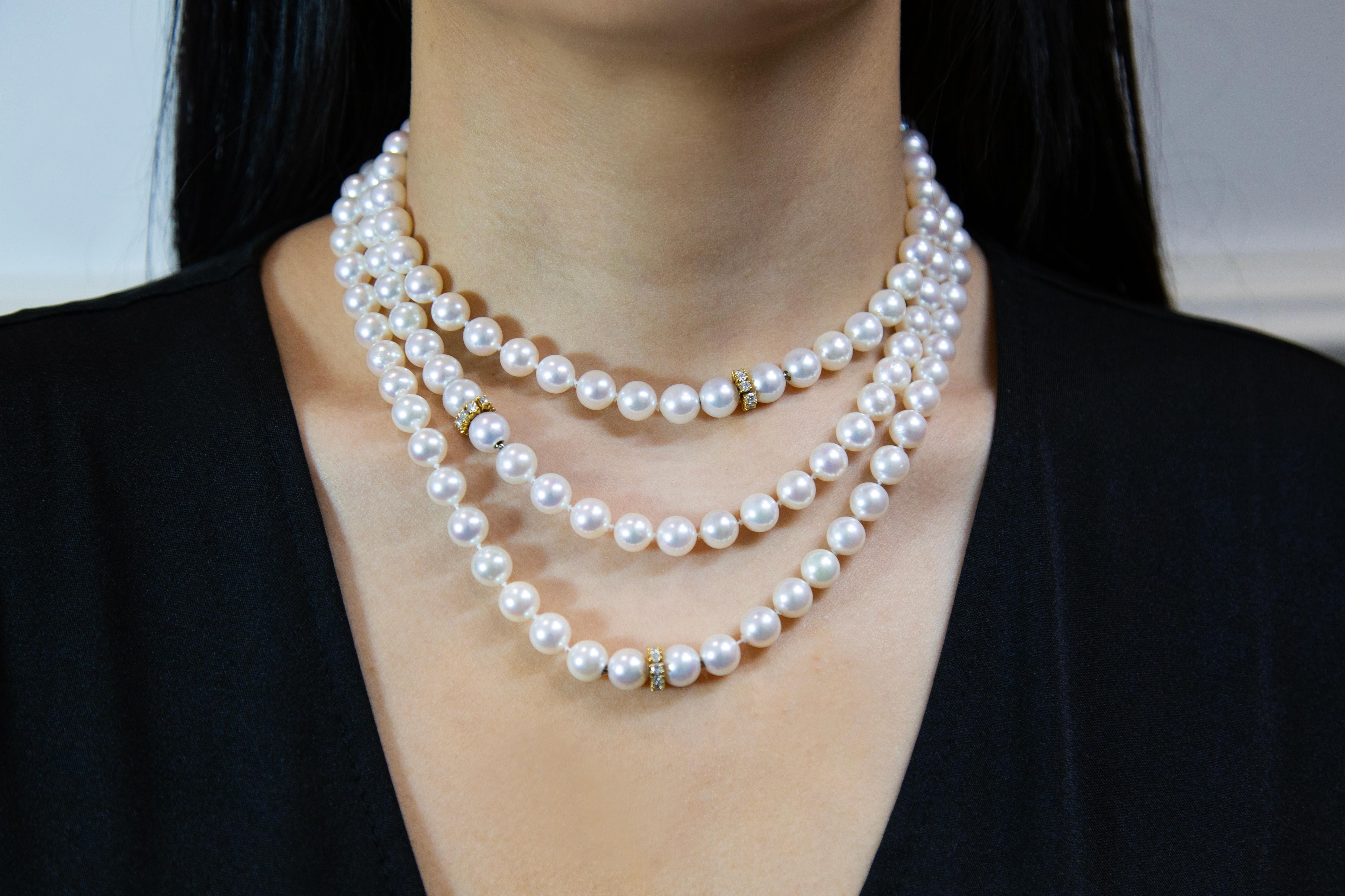 Contemporary Roman Malakov 1 Carats Total Diamond & Pearl Collapsible Multi-Strand Necklace For Sale