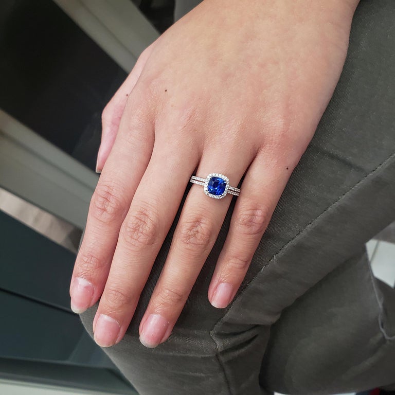 Roman Malakov Cushion Cut Blue Sapphire and Diamond Halo Engagement Ring  For Sale at 1stDibs | cushion cut sapphire engagement rings, roman sapphire  ring, blue sapphire cushion cut ring