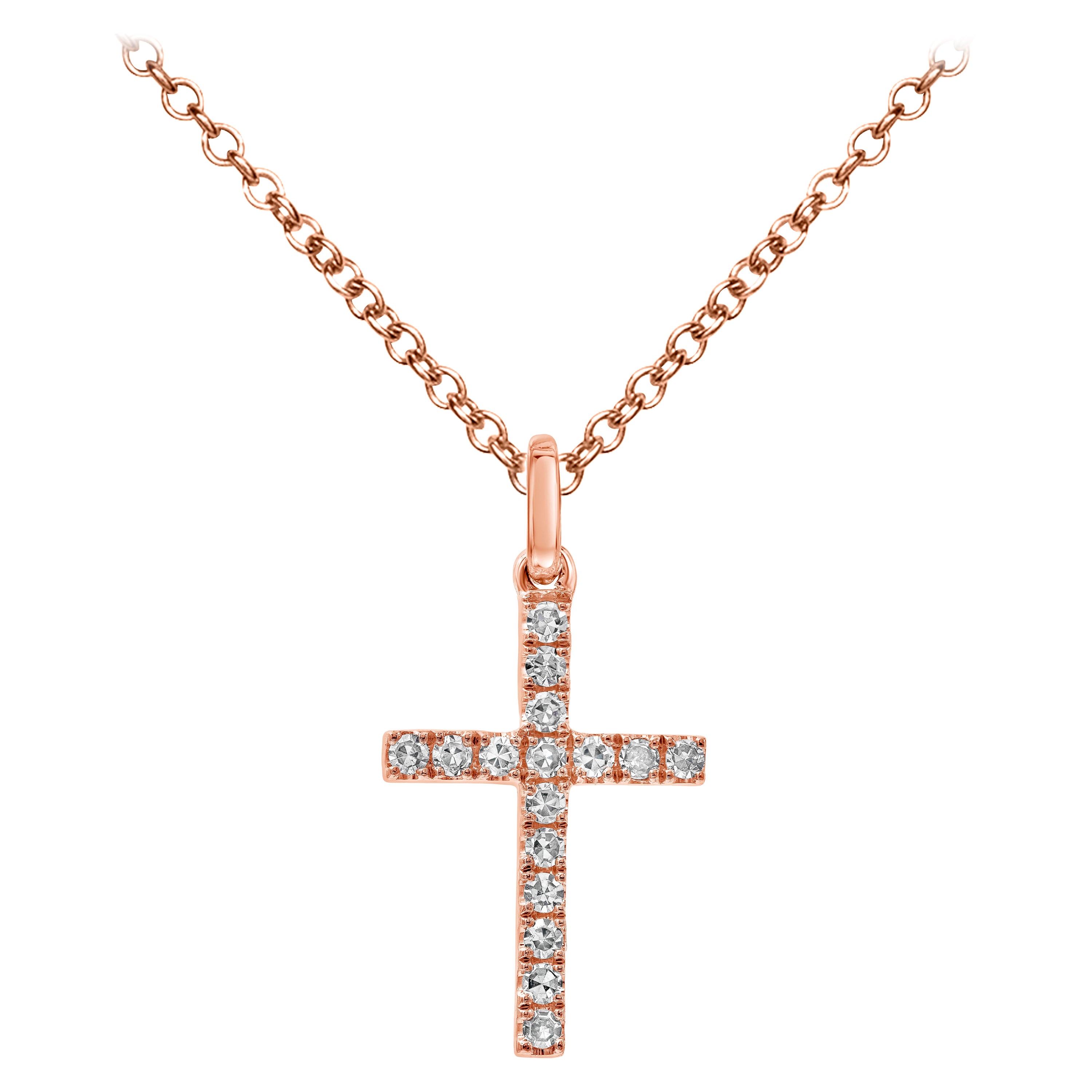 Roman Malakov Diamond Cross Pendant Necklace in Rose Gold