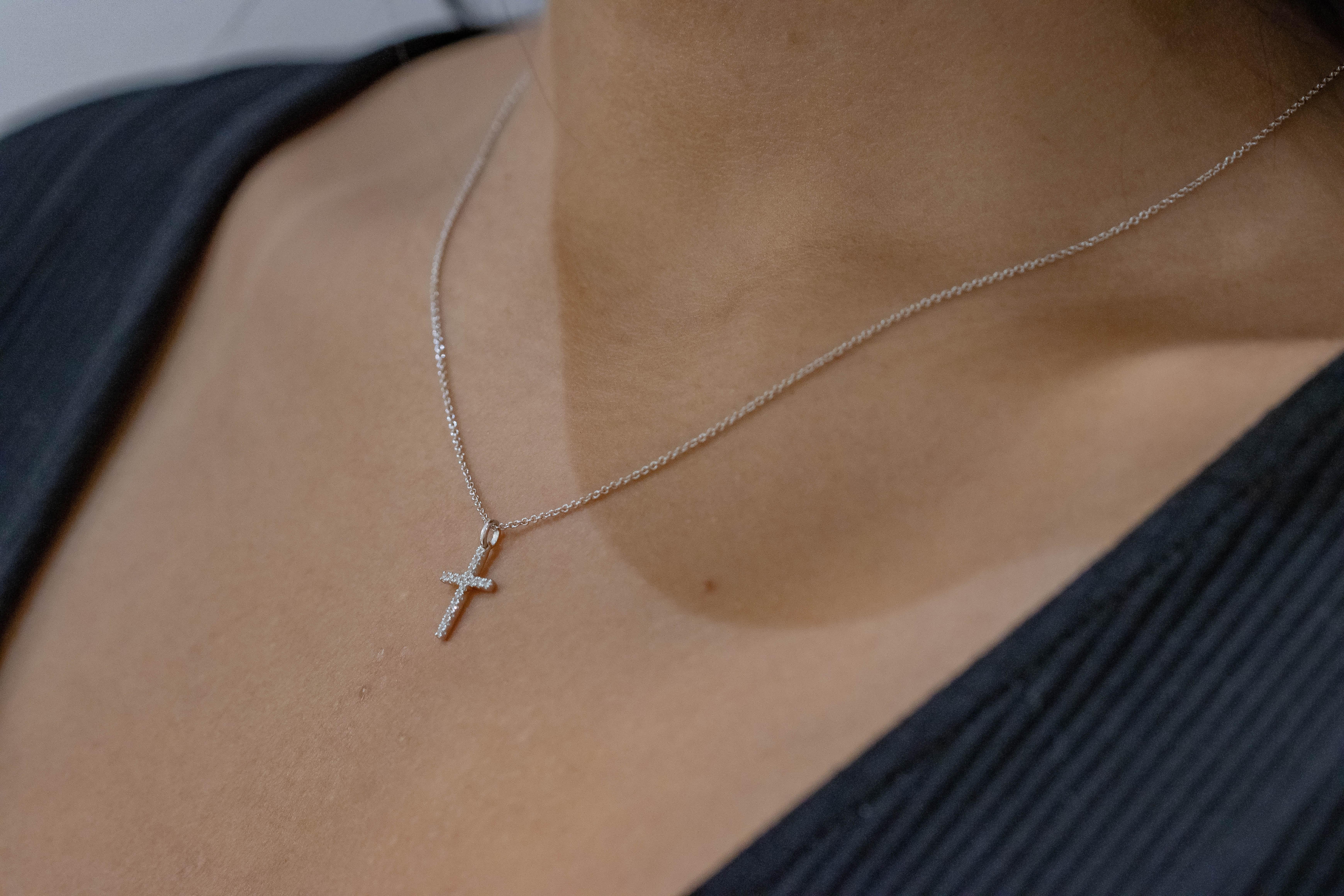 Single Cut Roman Malakov Diamond Cross Pendant Necklace in White Gold For Sale