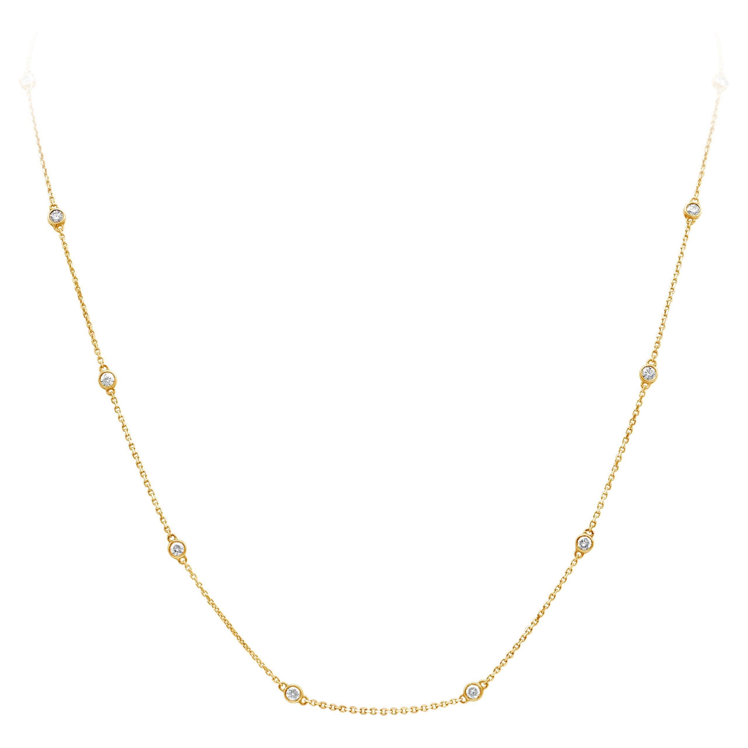 Roman Malakov1.70 Carat Total Round Diamond By The Yard Necklace in Yellow Gold