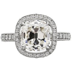 GIA zertifiziert 3,02 Karat Cushion Cut Diamant Halo Antik Stil Verlobungsring