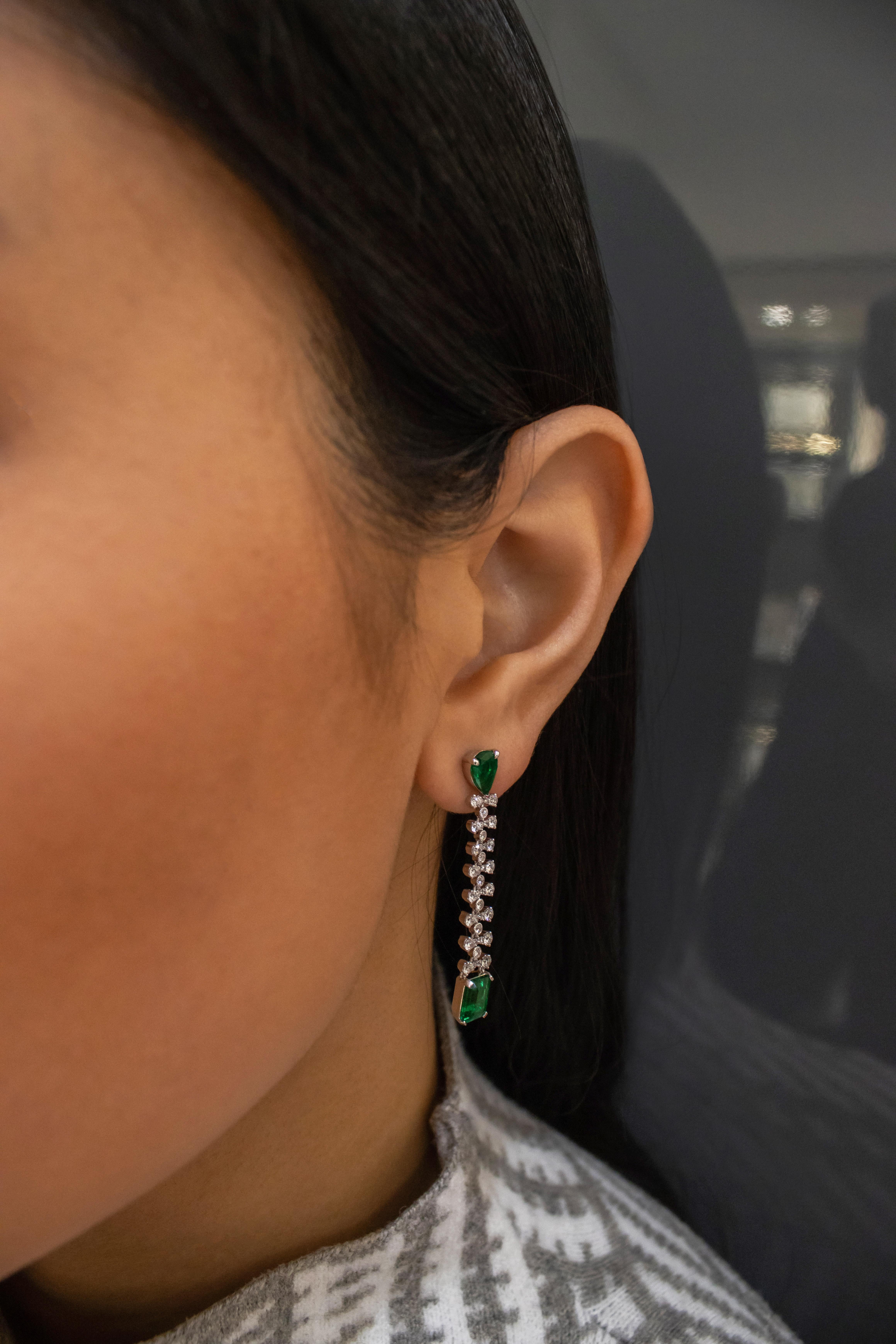 Mixed Cut Roman Malakov, Emerald and Diamond Dangle Earrings
