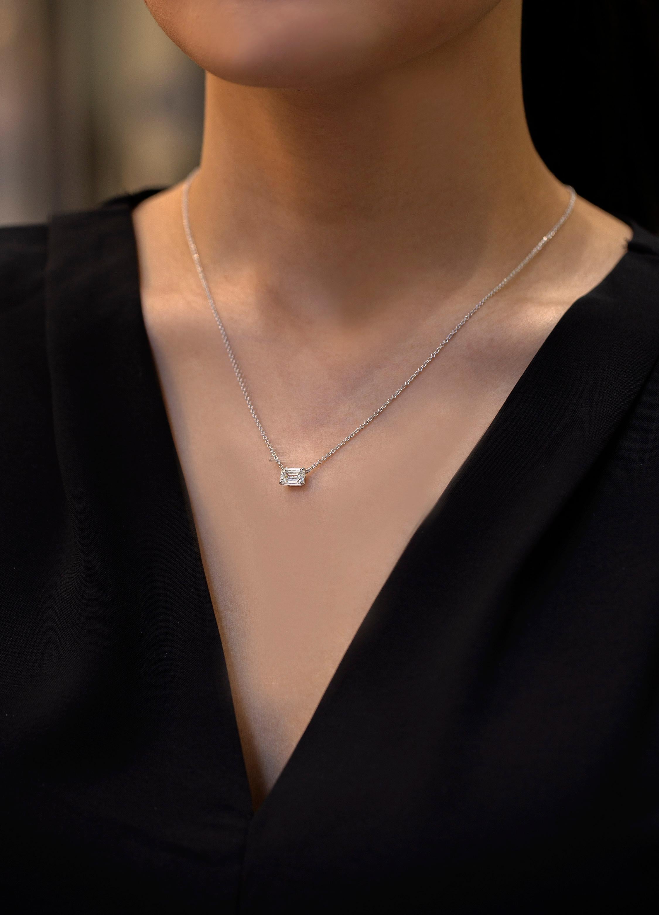 Contemporary GIA Certified 1.50 Carat Emerald Cut Diamond Solitaire Pendant Necklace  For Sale