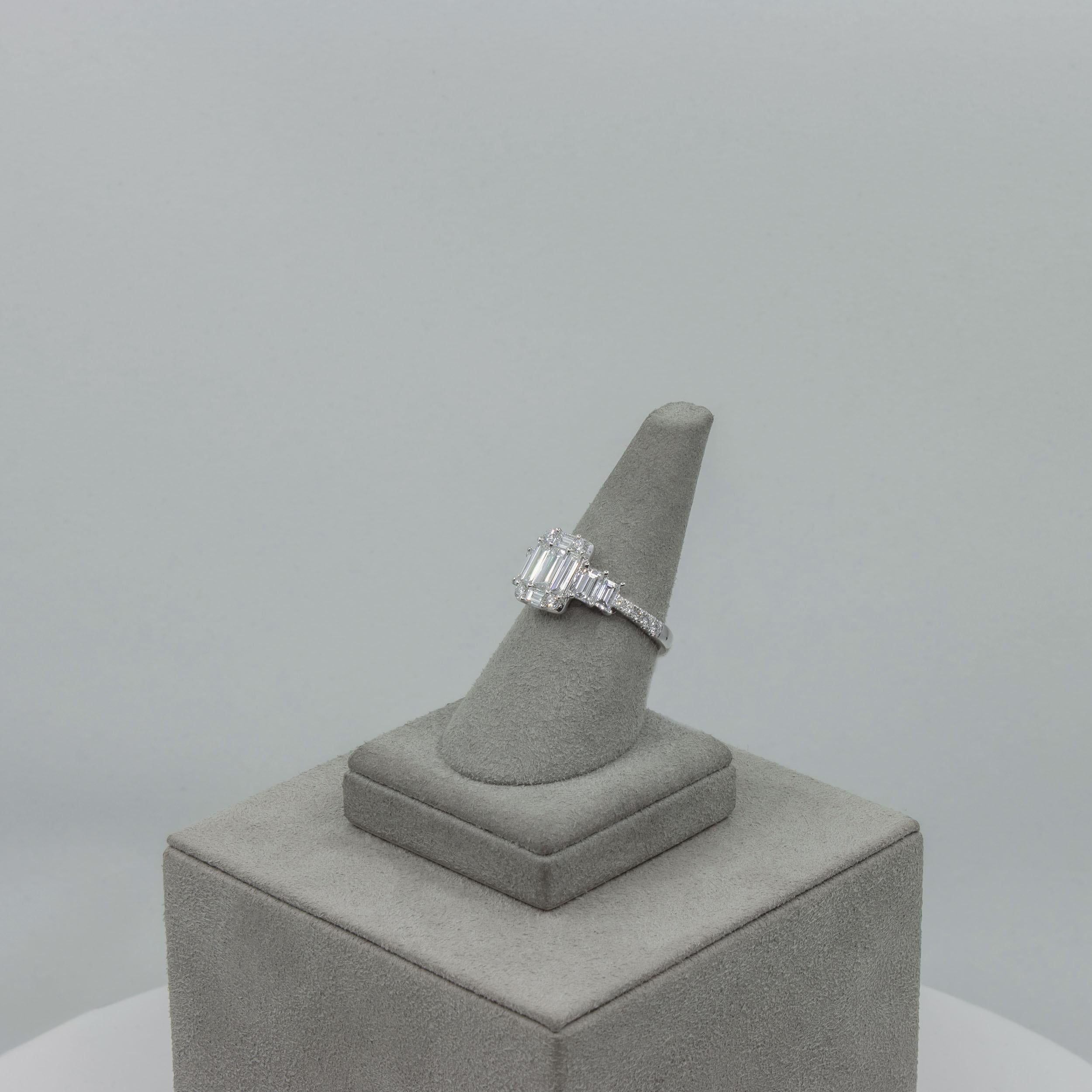 Women's 1.51 Carats Total Baguette Cut Illusion Diamond Cluster Engagement Ring For Sale