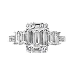 1.83 Carats Total Baguette & Round Diamond Cluster Illusion Engagement Ring