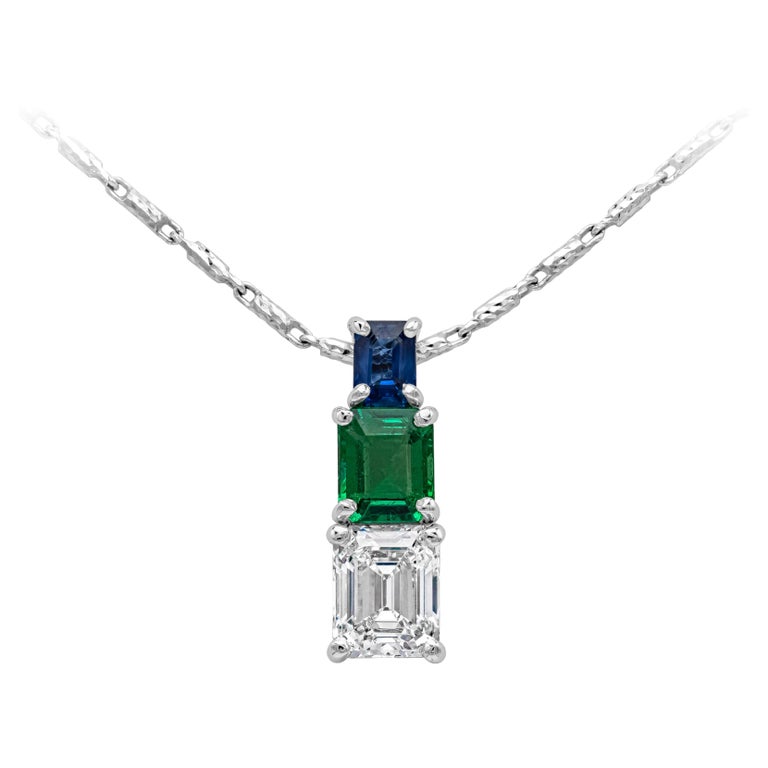 Roman Malakov, Emerald, Sapphire and Diamond Pendant Necklace For Sale ...