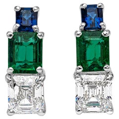 Roman Malakov, Semi-Hoop-Ohrstecker mit Smaragd, Saphir und Diamant
