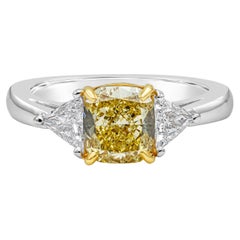 Roman Malakov Fancy Intense Yellow Cushion Diamond Three-Stone Engagement Ring