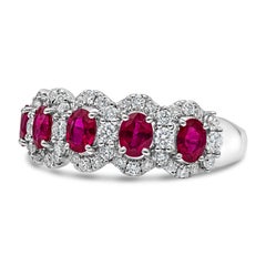 Roman Malakov Five-Stone Ruby and Diamond Halo Ring