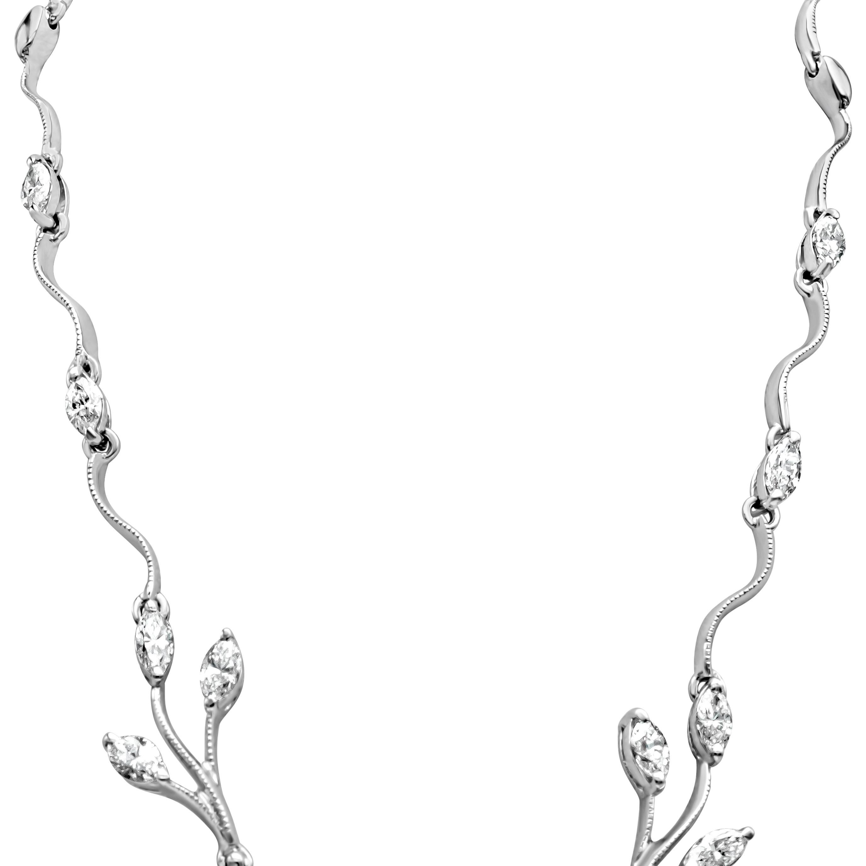 Contemporary Roman Malakov Floral Motif 7.03 Carats Total Marquise Cut Diamond Drop Necklace For Sale