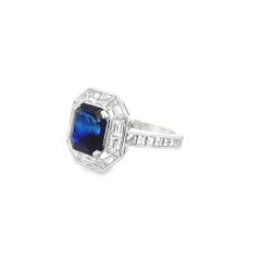 Roman Malakov GIA 4.60 Carats Emerald Cut Sapphire & Diamond Ring