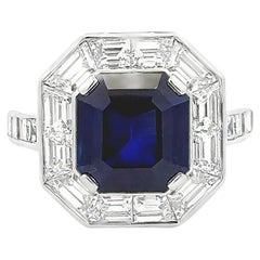 Roman Malakov Ring mit GIA 4,60 Karat Saphir im Smaragdschliff und Diamant