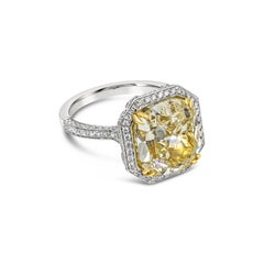 GIA Certified 7.64 Carats Cushion Cut Yellow Diamond Halo Engagement Ring