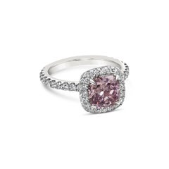 GIA Certified 2.16 Carats Cushion Cut Pink Diamond Halo Engagement Ring