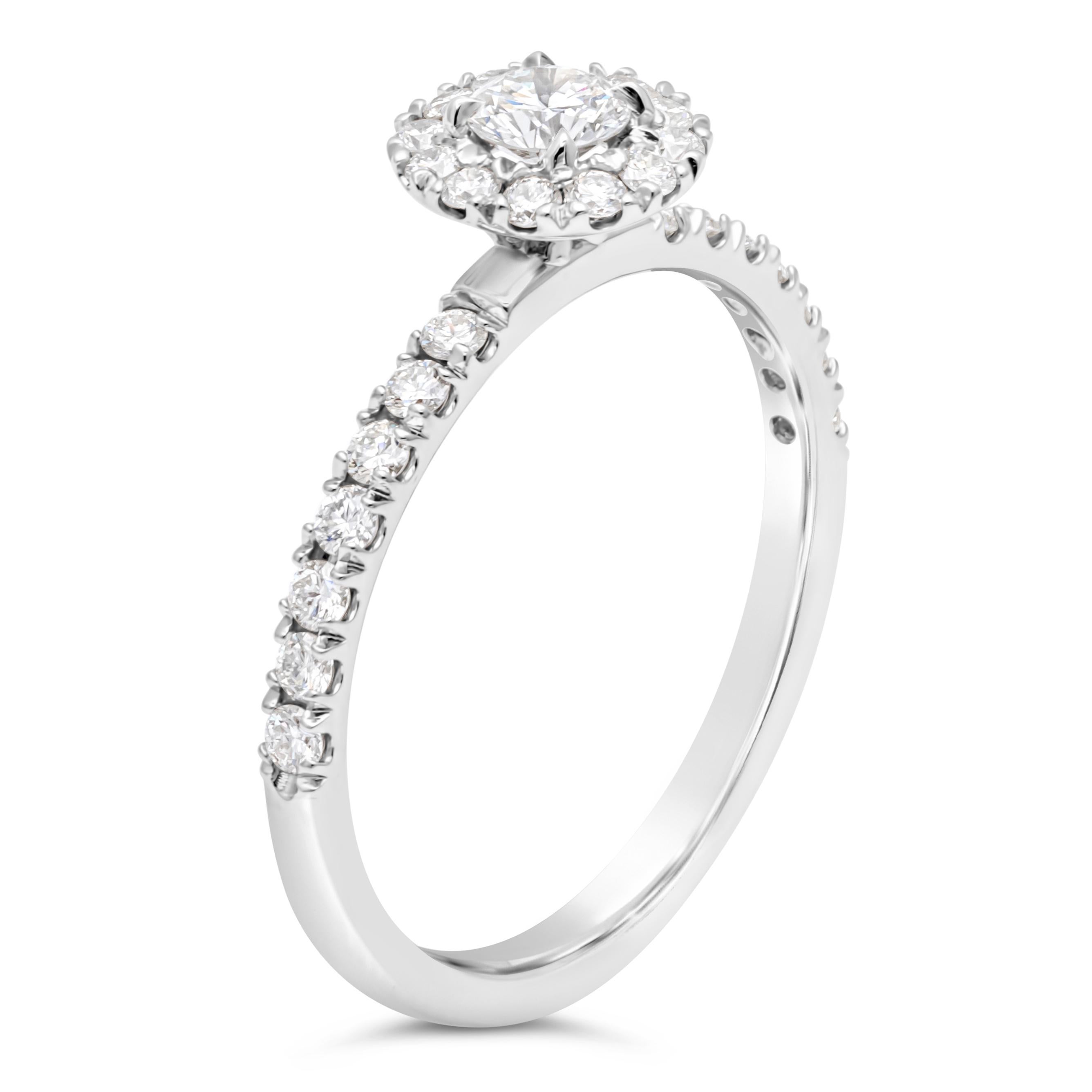 Round Cut Roman Malakov GIA Certified 0.21 Carat Round Halo Diamond Engagement Ring For Sale