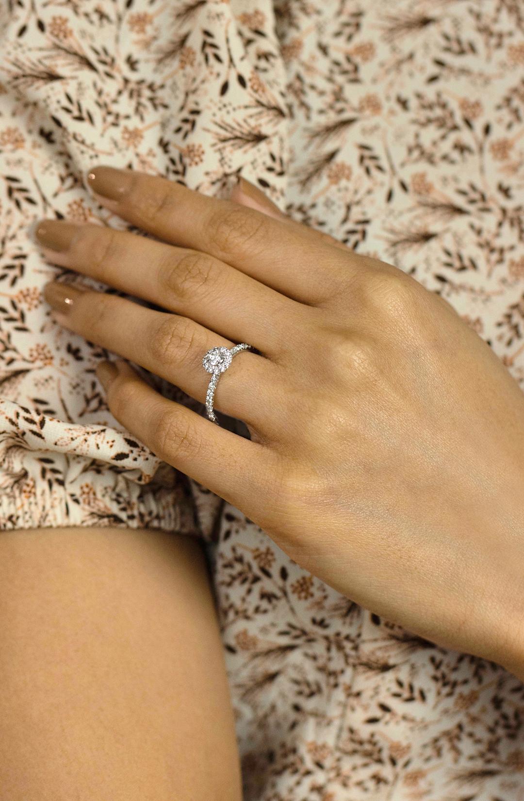 Women's Roman Malakov GIA Certified 0.21 Carat Round Halo Diamond Engagement Ring For Sale