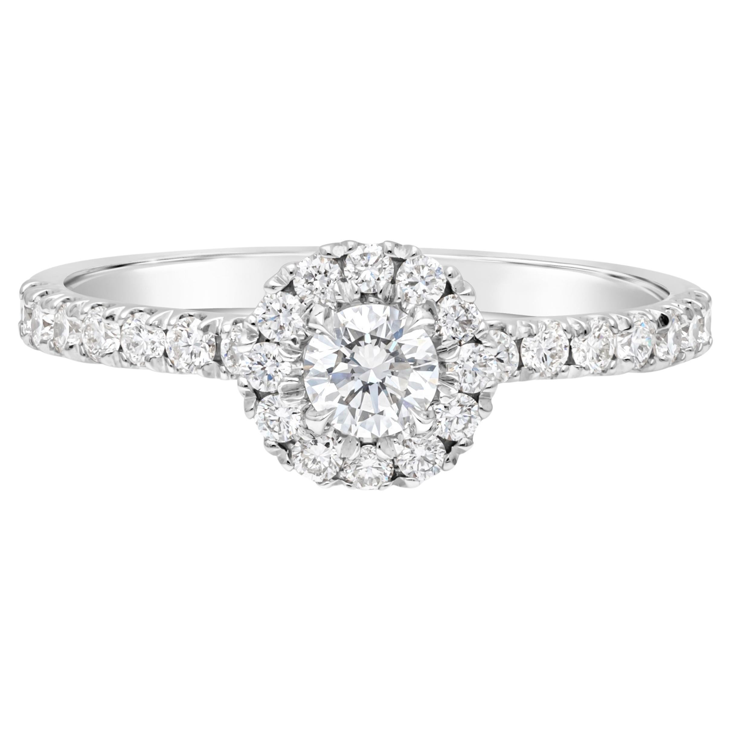 Roman Malakov GIA Certified 0.21 Carats Round Halo Diamond Pave Engagement Ring