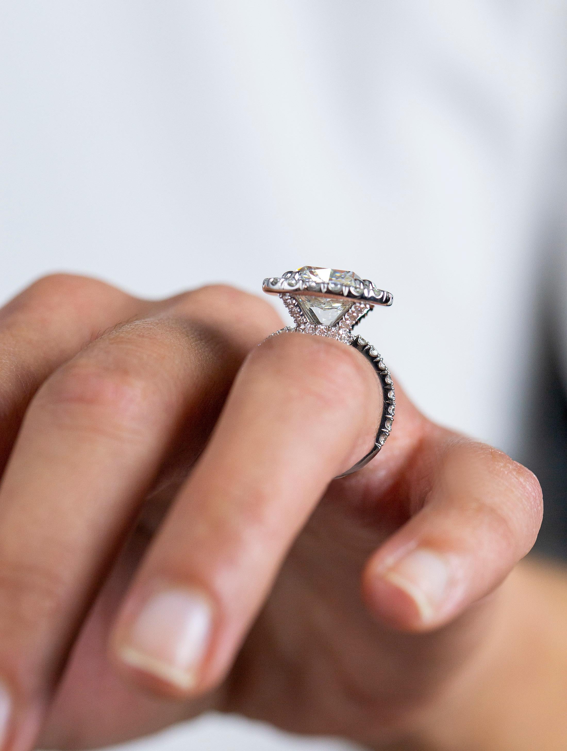 Women's Roman Malakov GIA Certified 10.12 Carat Cushion Cut Diamond Halo Engagement Ring For Sale
