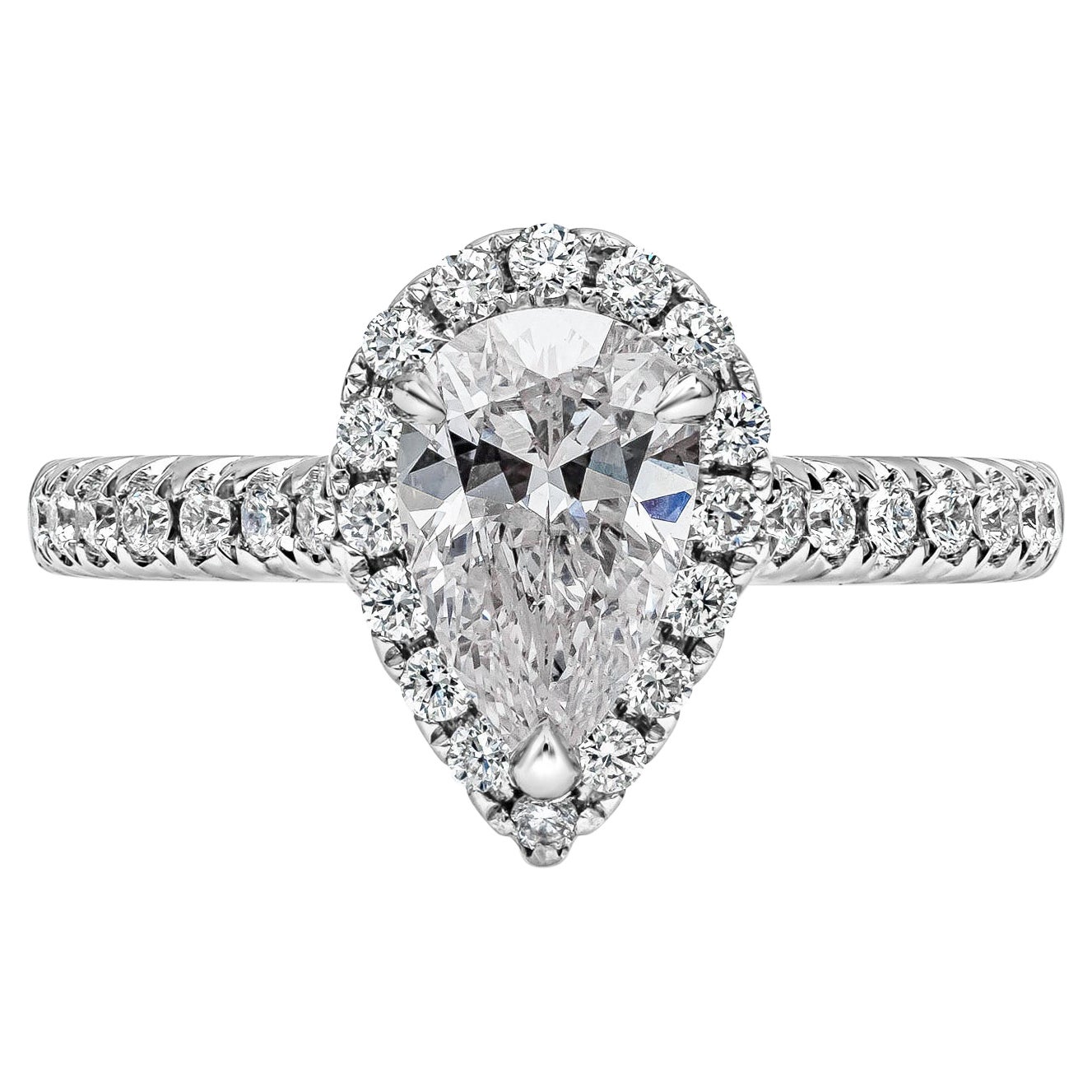 Roman Malakov Bague de fiançailles avec halo de diamants en forme de poire de 1.04 carat certifiés GIA
