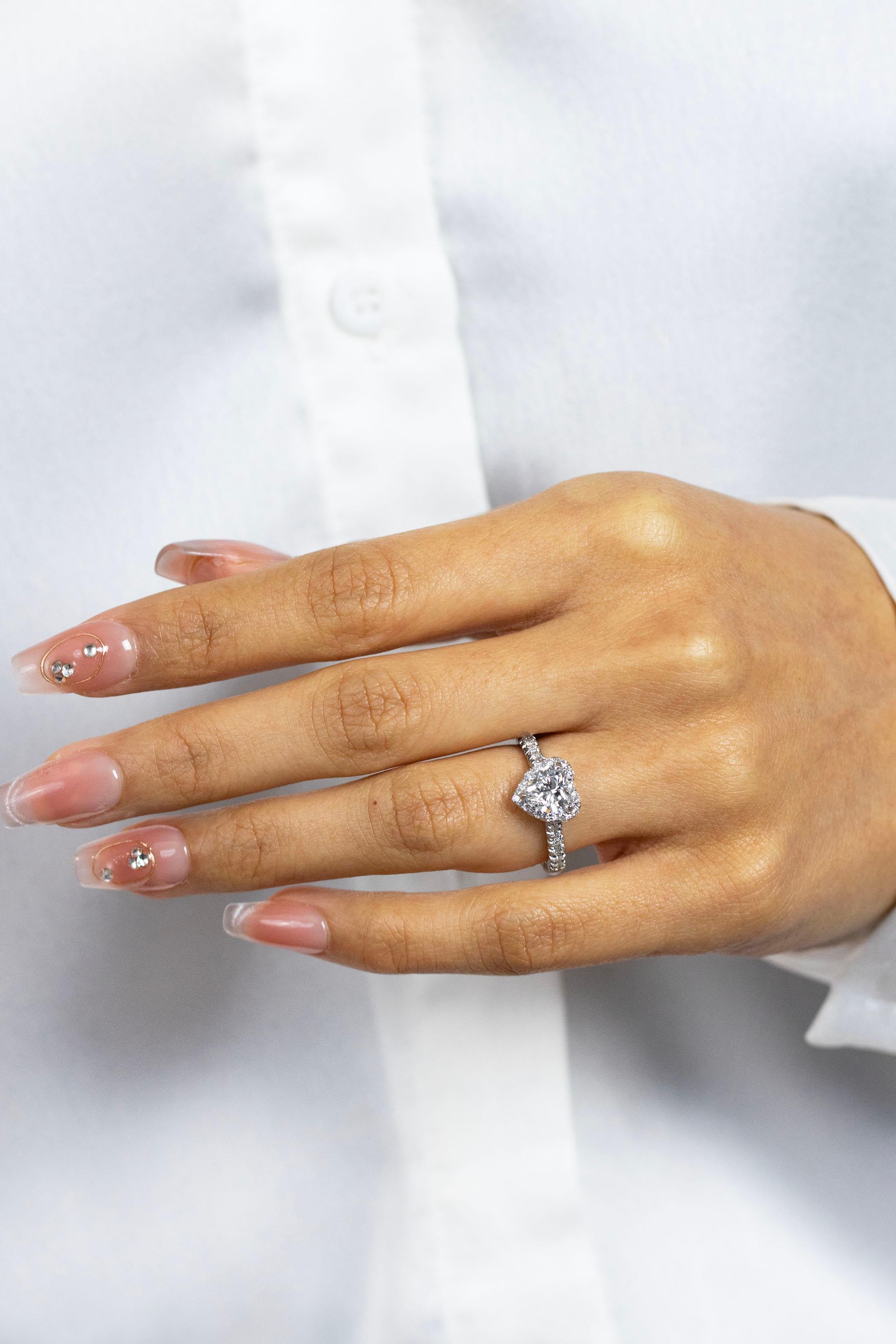 Heart Cut Roman Malakov GIA Certified 1.07 Carats Heart Shape Diamond Halo Engagement Ring For Sale