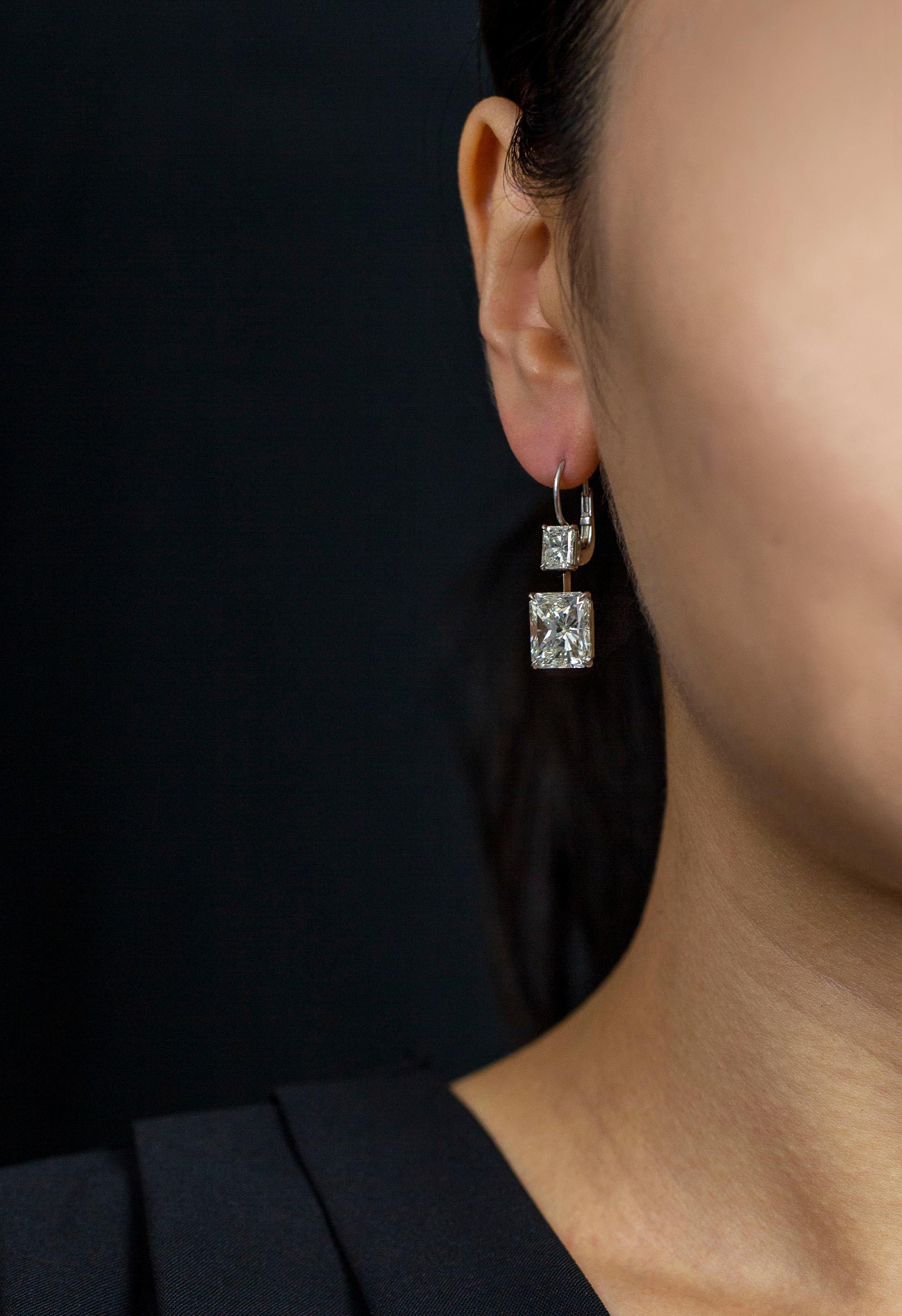 Women's Roman Malakov GIA Certified 12.16 Carats Total Radiant Cut Diamond Drop Earrings For Sale