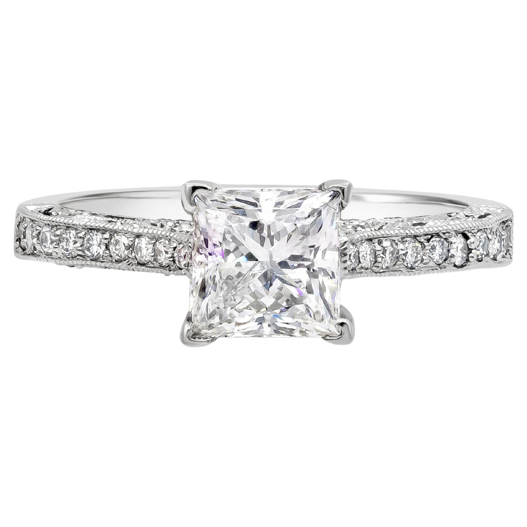 GIA Certified 1.22 Carats Princess Cut Diamond Antique Style Engagement Ring