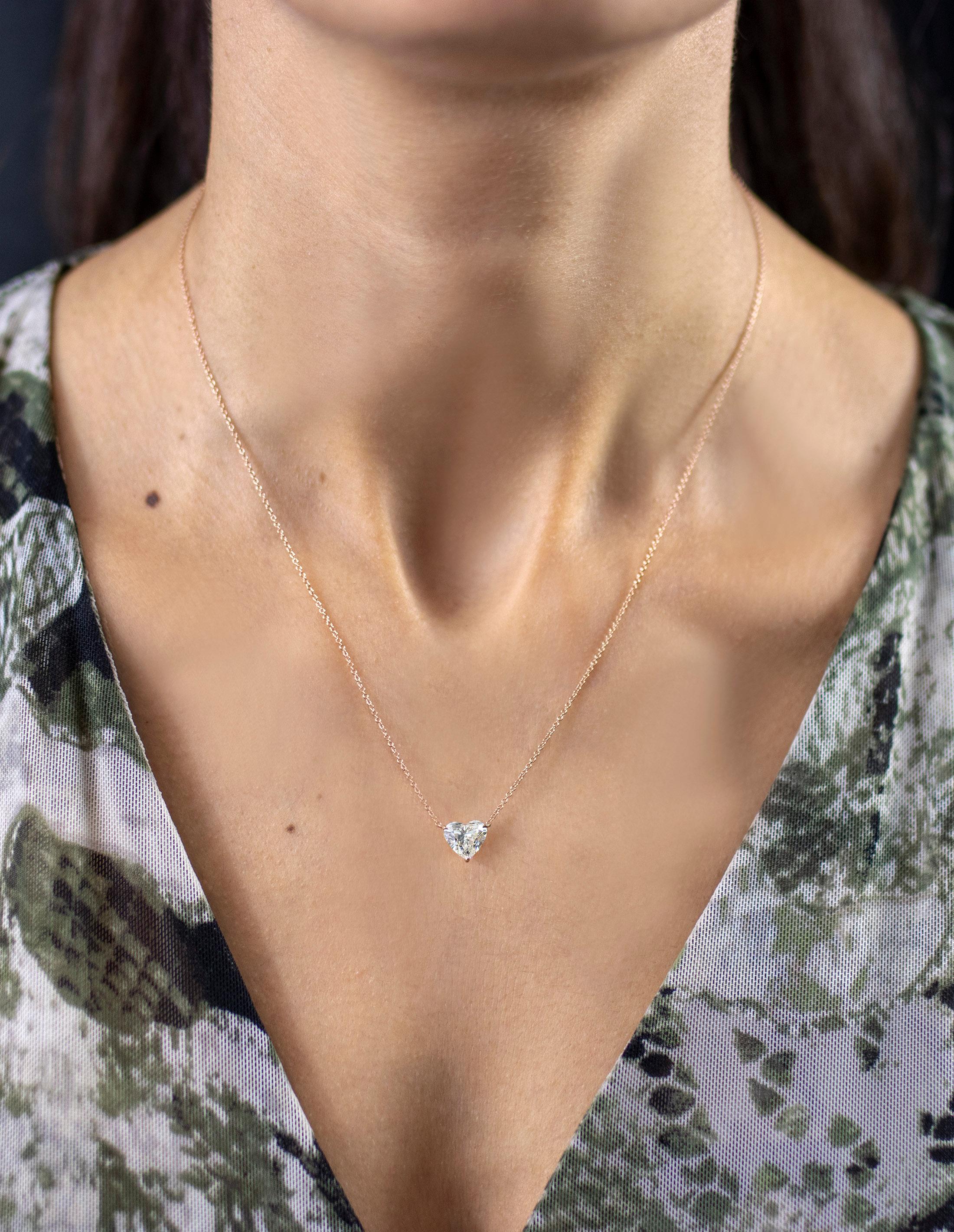 Contemporain Roman Malakov, collier pendentif en forme de cœur avec diamants de 1,53 carat certifiés GIA en vente