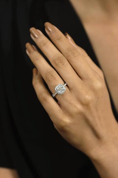 GIA Certified 1.81 Carats Cushion Cut Diamond Halo Engagement Ring in Platinum