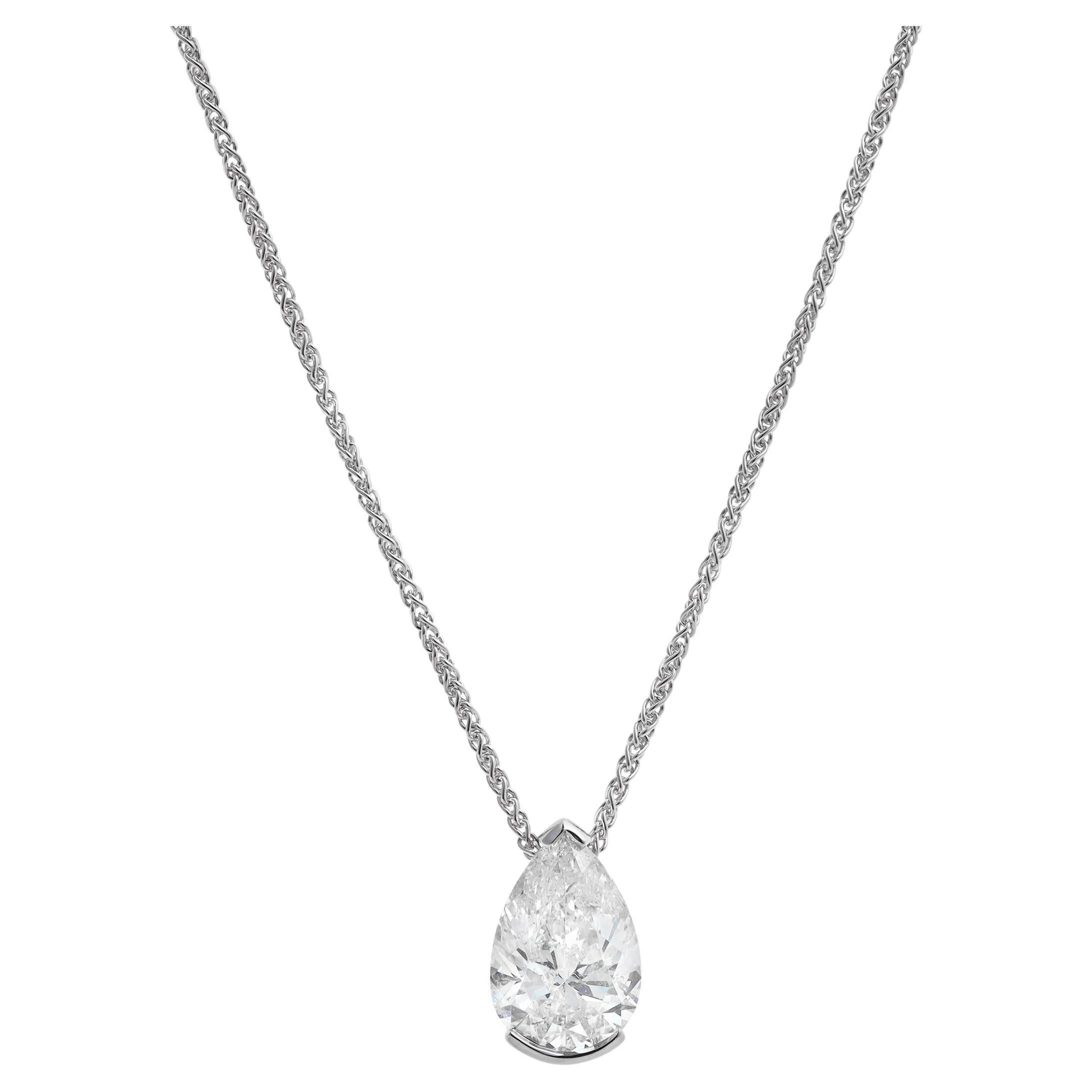 Roman Malakov GIA zertifiziert 2.00 Karat Birne Form Diamant Solitär Halskette im Angebot