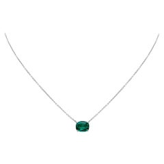 Roman Malakov GIA Certified 2.01 Carat Cushion Cut Green Emerald PendantNecklace