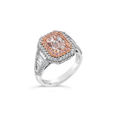 GIA Certified 2.01 Carats Radiant Cut Pink Diamond Double Halo Engagement Ring
