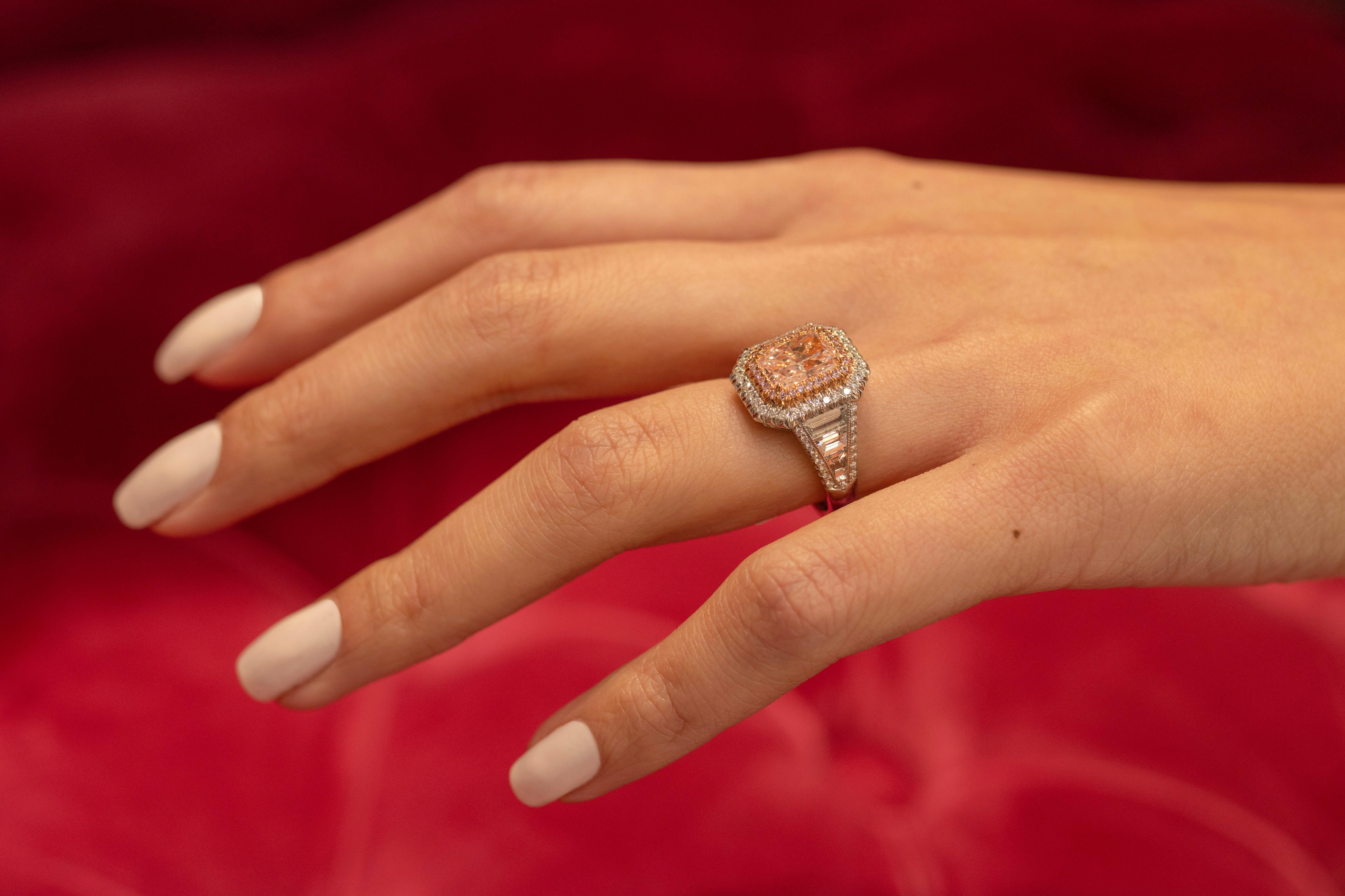 Women's Roman Malakov, GIA Certified 2.01 Carat Radiant Cut Pink Diamond Ring For Sale