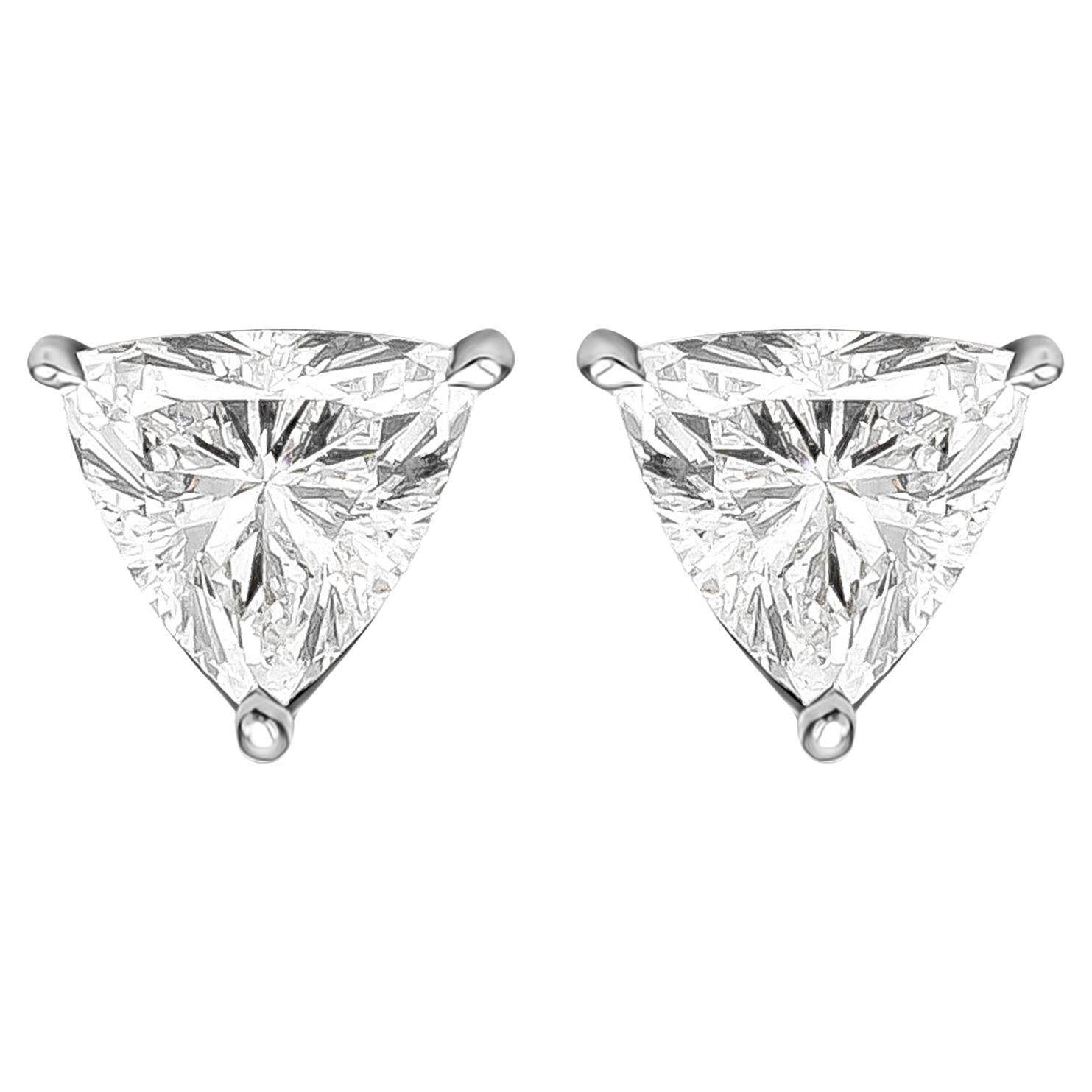 Roman Malakov GIA Certified 2.34 Carats Total Trillion Cut Diamond Stud Earrings For Sale