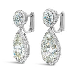 Boucles d'oreilles pendantes certifiées GIA 29,54 carats de diamants en forme de poire et de taille ronde