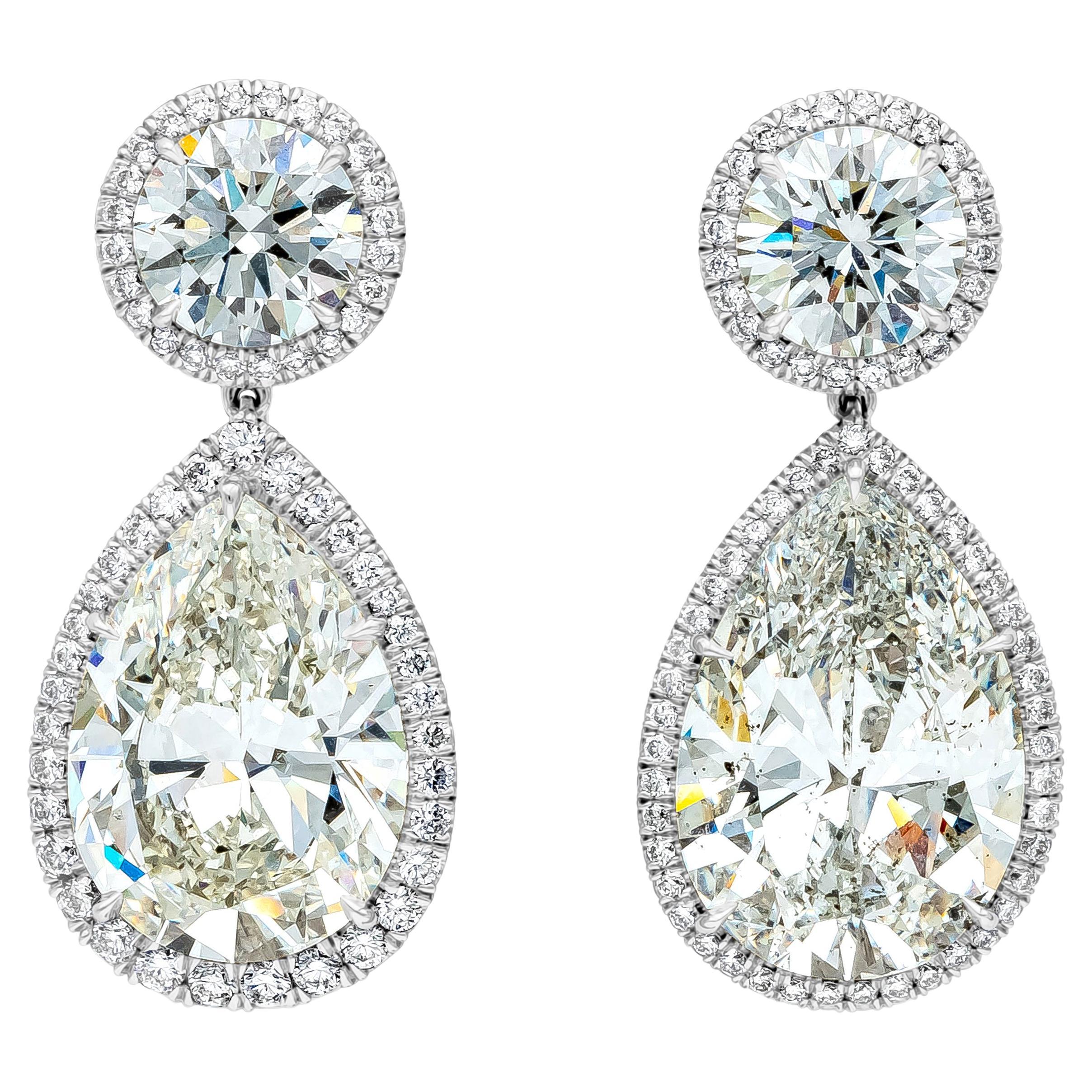 Roman Malakov GIA Certified 24.32 Carat Total Pear Shape Diamond Dangle Earrings For Sale