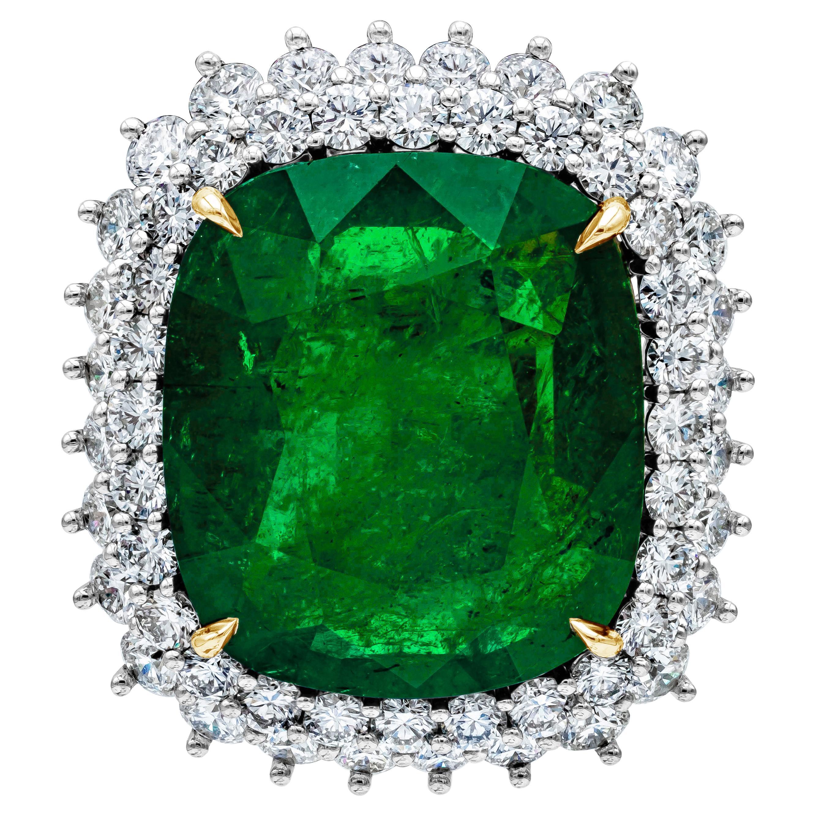 Roman Malakov GIA Certified 24.75 Carat Cushion Cut Emerald Cocktail Ring
