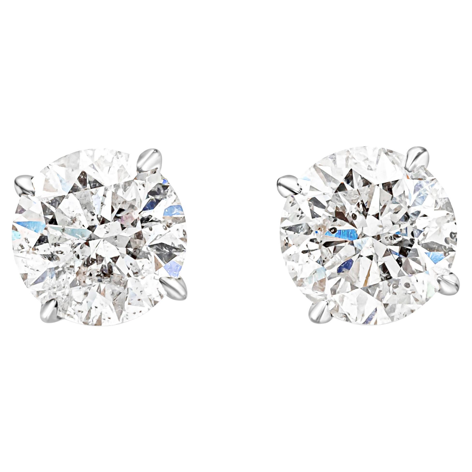 Roman Malakov GIA Certified 2.50 Carats Total Round Cut Diamond Stud Earrings For Sale