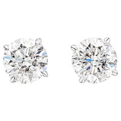 Roman Malakov GIA Certified 2.50 Carats Total Round Cut Diamond Stud Earrings
