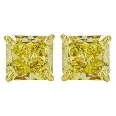 Roman Malakov GIA Certified 2.74 Carats Fancy Yellow Diamond Stud Earrings