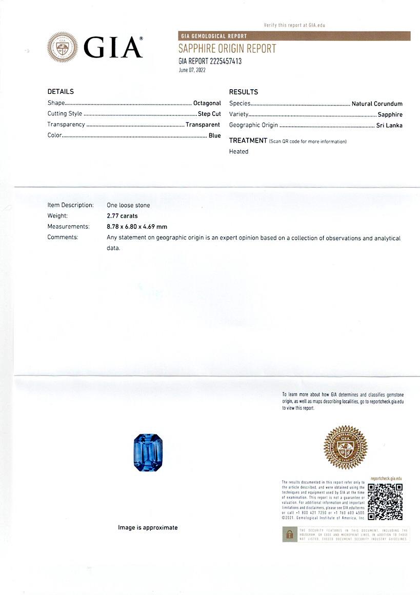 Roman Malakov GIA Certified 2.77 Carat Emerald Cut Sapphire Pendant Necklace For Sale 1