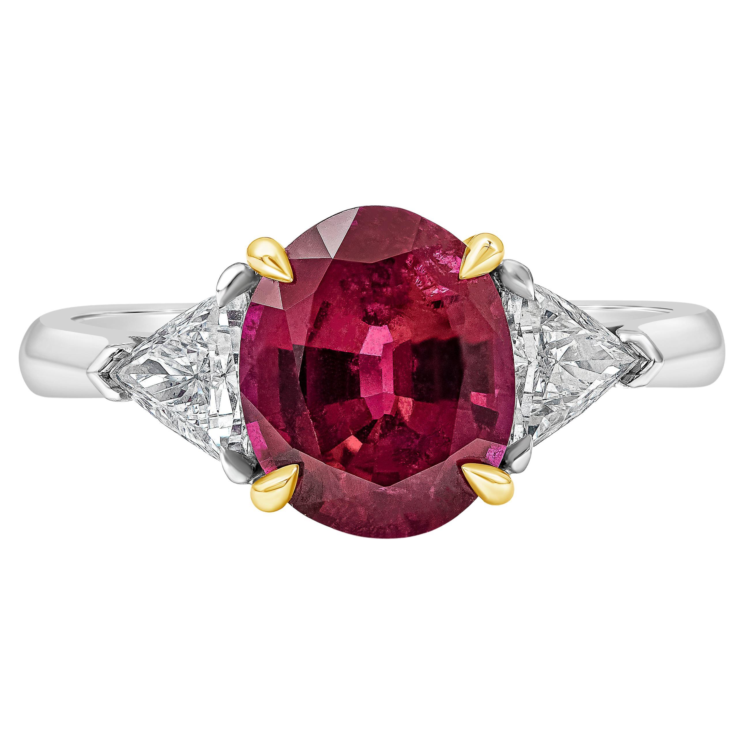 Roman Malakov, GIA Certified 2.85 Carat Ruby Diamond Three-Stone Ring