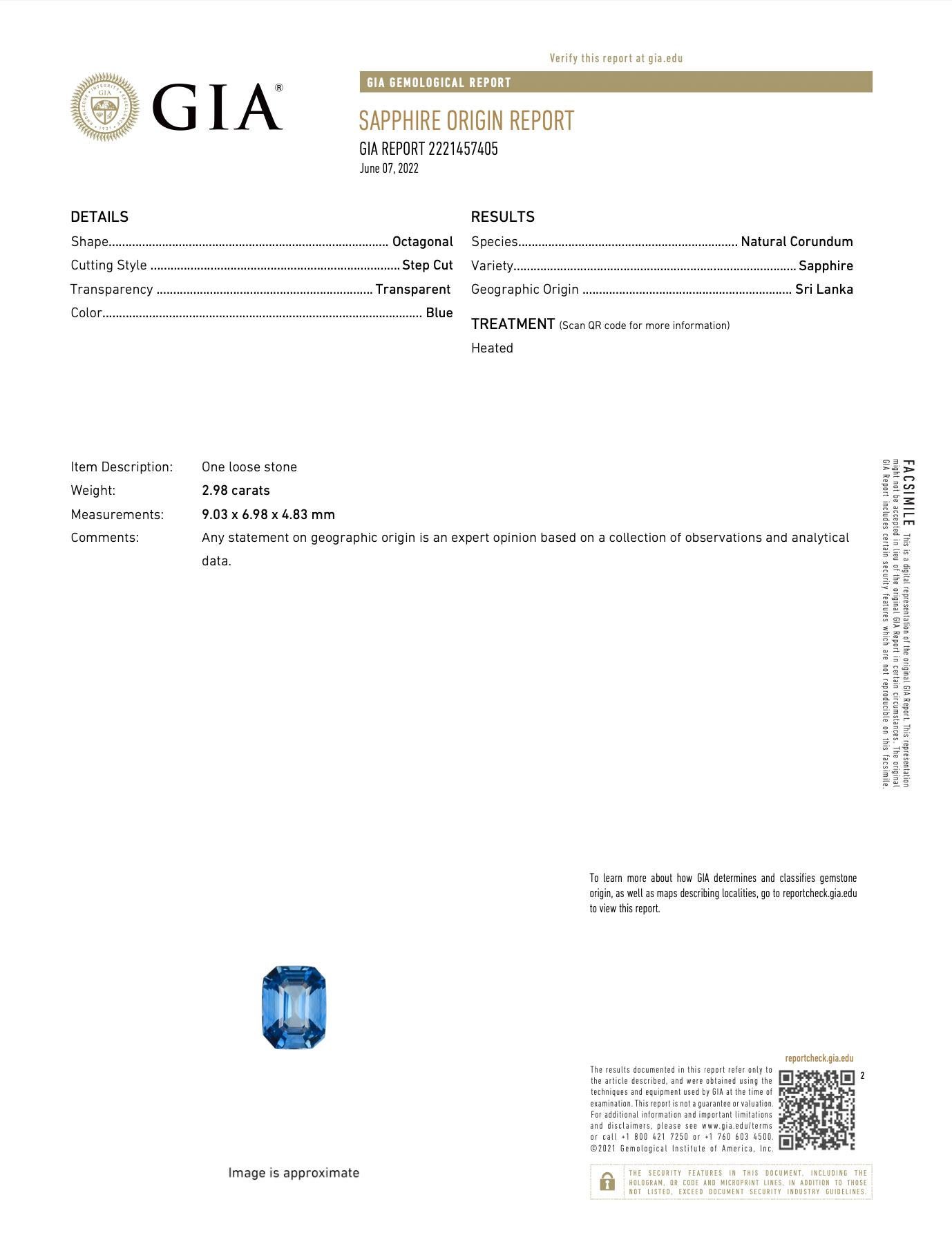 Roman Malakov GIA-zertifizierter 2,98 Karat blauer Saphirring mit Smaragdschliff für Damen oder Herren im Angebot