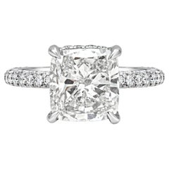 Roman Malakov Diamonds GIA Certified 3.01 Carats Cushion Cut Diamond Pavé Engagement Ring