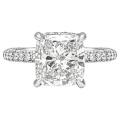 Roman Malakov Diamonds, anello di fidanzamento con pavé di diamanti taglio cuscino, certificato GIA da 3,01 carati