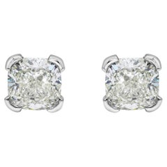 Roman Malakov GIA Certified 3.02 Carat Total Cushion Cut Diamond Stud Earrings
