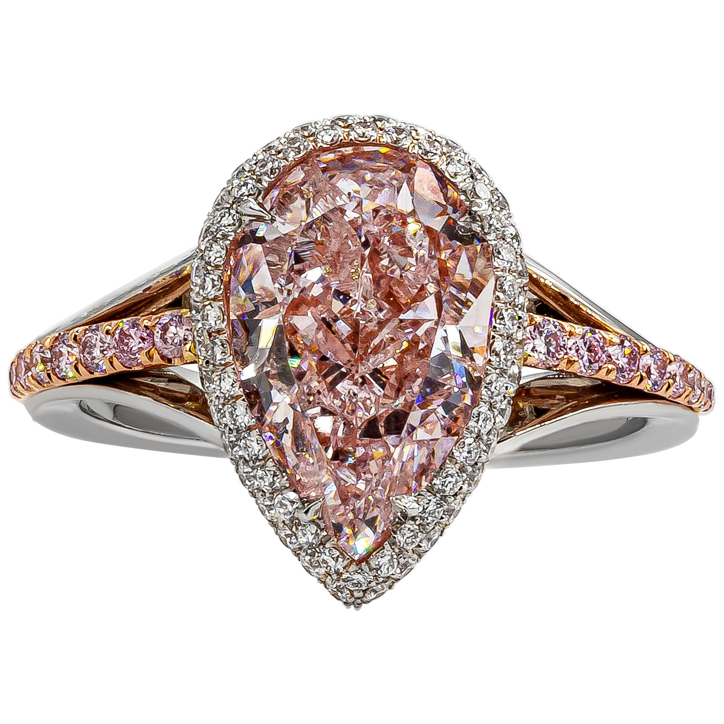 Roman Malakov GIA Certified 3.04 Carat Pear Shape Pink Diamond Halo Ring